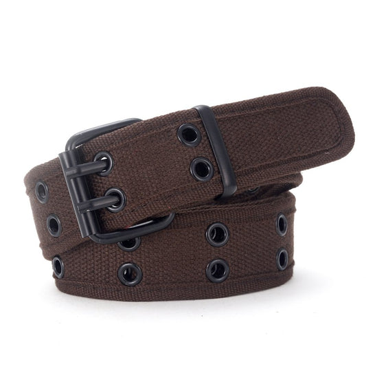 Casual Double Pin Buckle Covered Canvas Belt