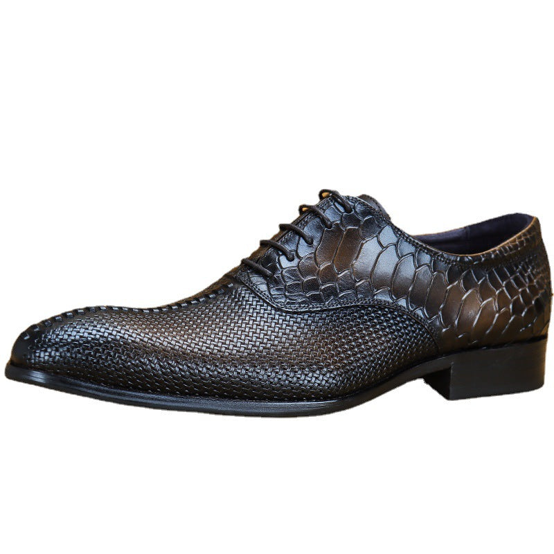 Leather Men's Top Layer Cowhide Formal Business Shoes With Pointed Pattern