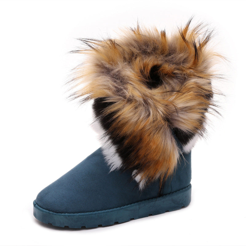 Women Winter Snow Boots Thick Fluffy Fox Fur Waterproof Non-slip Warm Cotton