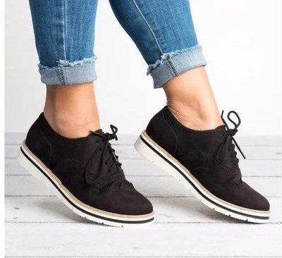 fashion Women Lace-up Brogue Shoes Plus Size Flats Platform