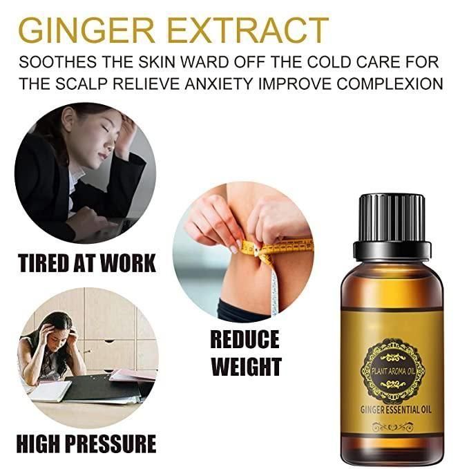 Belly Drainage Ginger Oil, Lymphatic Drainage Ginger Oil, Slimming Tummy Ginger Oil, Ginger Essential Oil for Swelling and Pain Relief, Care for Skin (30ML)