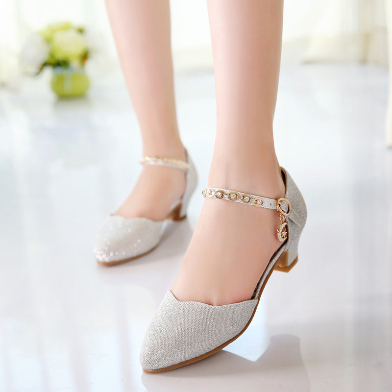 Half Sandals Autumn Pointed Toe Children's High-heeled Princess Shoes