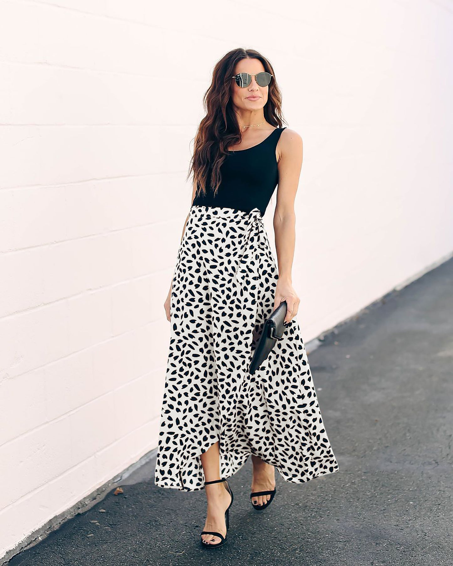 Leopard print long loose skirt for women