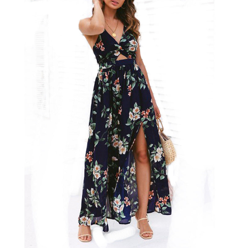 Halter bow dress with slit