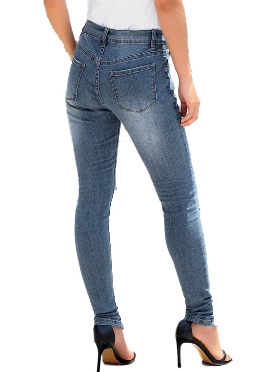 Low cut jeans with high waist and button for women