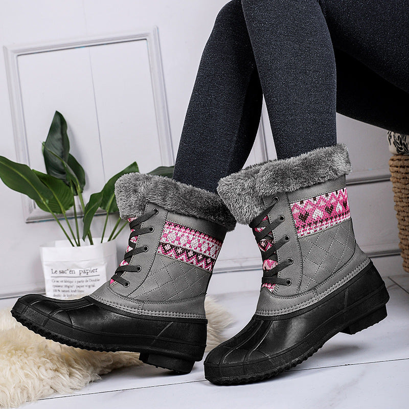 Winter High-top Hiking Shoes Women Non-slip Plus Velvet Boots