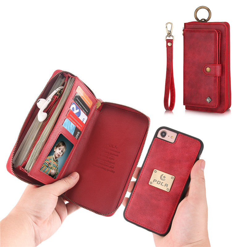 iPhone 6 Plus/ 7 Plus / 8 Plus Slim Detachable Wallet Case Multifunctional fashion zipper bag iPhone phone case