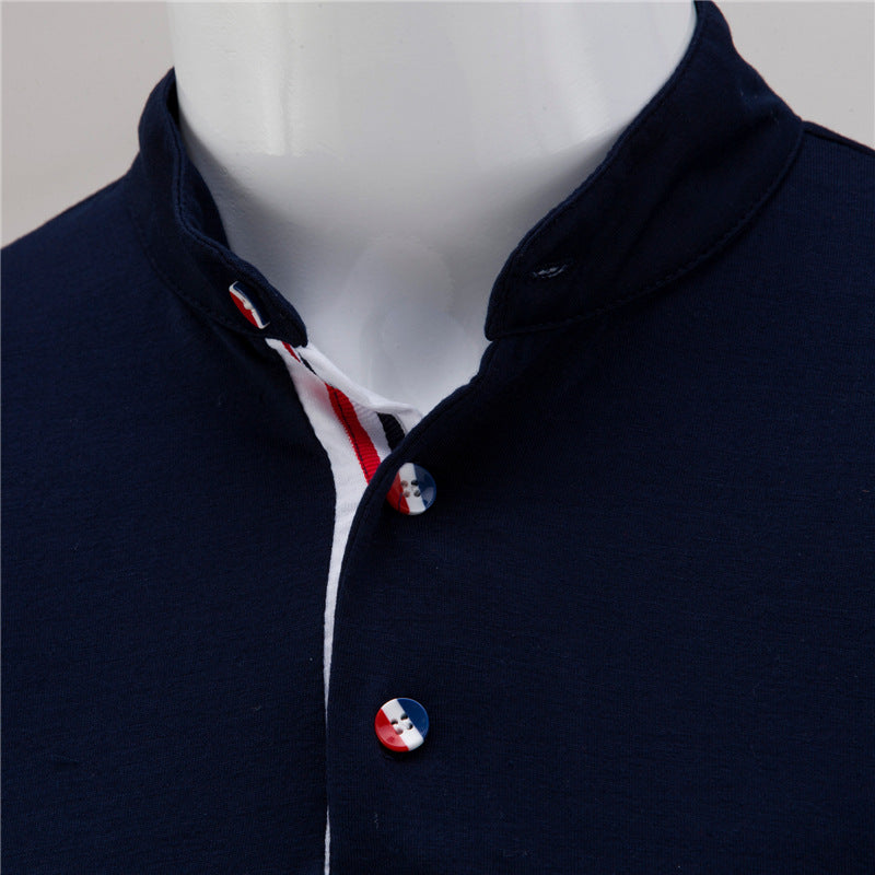 Colorblock stand collar short sleeve T-shirt