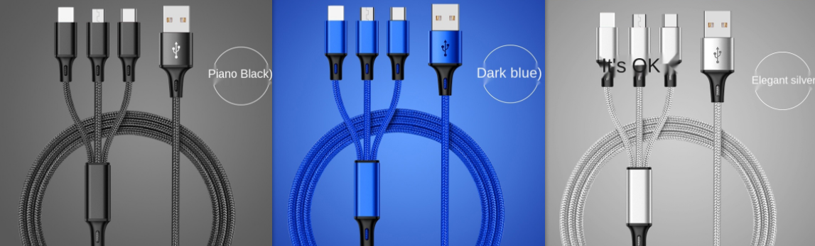 Three-head Mini Braided Three-in-one Data Cable fast charging