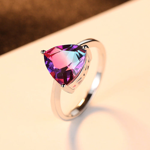 S925 Sterling Silver Ring Rainbow Stone Jewelry Ring For Women
