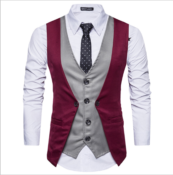 Men's new European code personality stitching suit vest men's cross-border fashion fake two men's vest