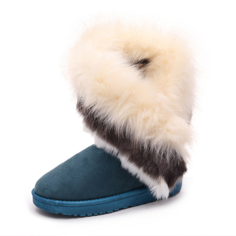 Women Winter Snow Boots Thick Fluffy Fox Fur Waterproof Non-slip Warm Cotton