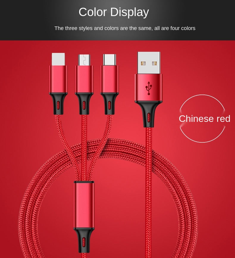 Three-head Mini Braided Three-in-one Data Cable fast charging