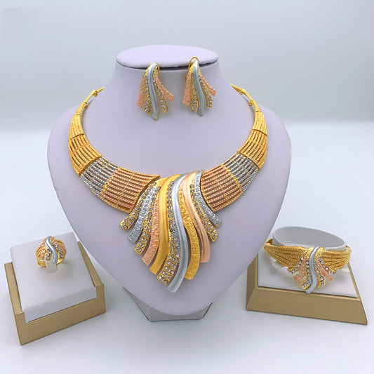 Alloy Jewelry Set Necklace Earrings Bracelet Ring Four Piece Set