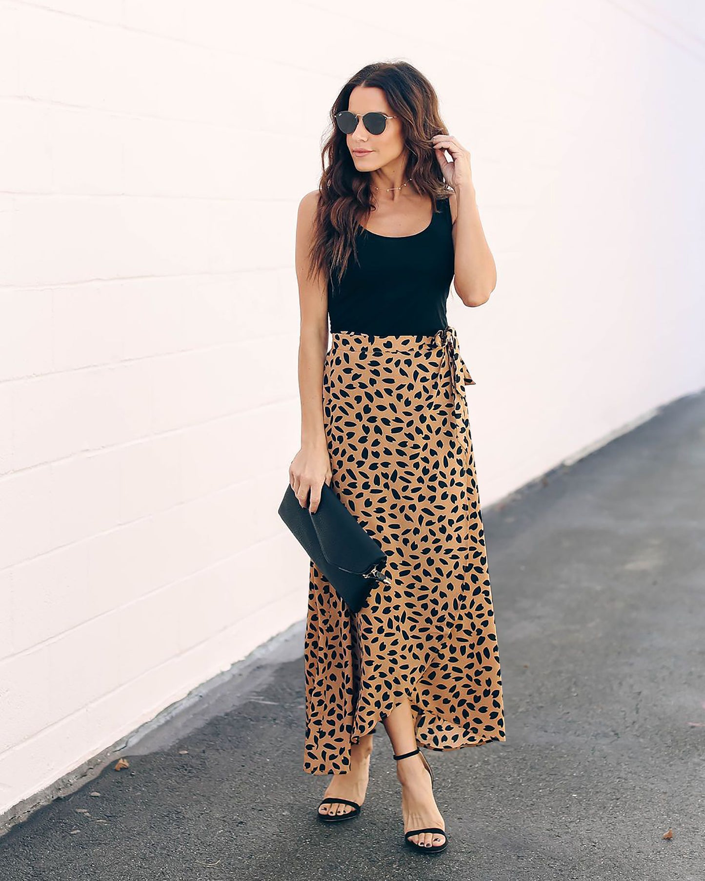 Leopard print long loose skirt for women