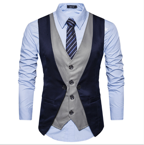 Men's new European code personality stitching suit vest men's cross-border fashion fake two men's vest