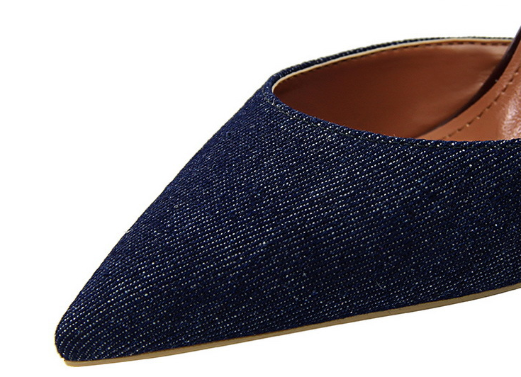 Baotou slippers stiletto high heel sexy thin shallow mouth pointed denim face with slippers