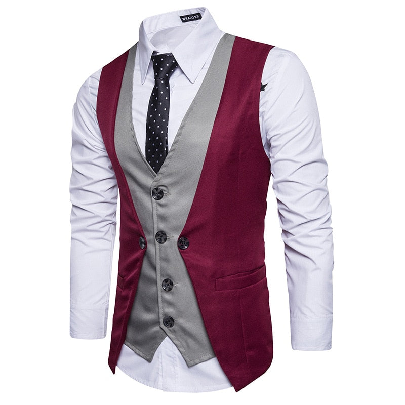 Men's new European code personality stitching suit vest men's cross-border fashion fake two men's vest