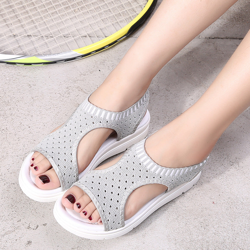 Women's thick-bottomed fishnet mesh sandals