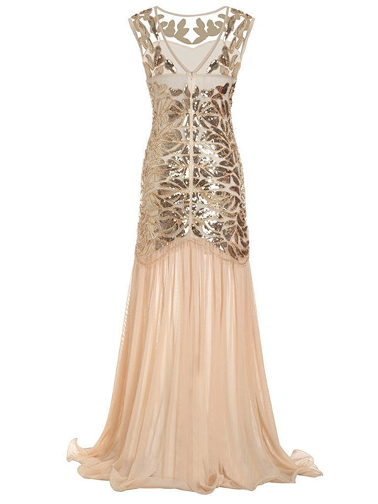 Beaded mesh gauze sequin evening dress