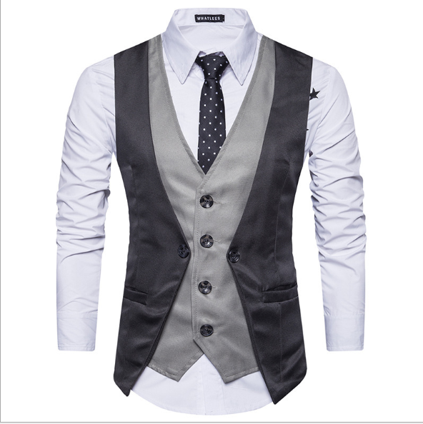 Men's new European code personality stitching suit vest men's cross-border fashion fake two men's vest