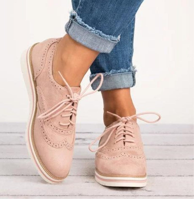 fashion Women Lace-up Brogue Shoes Plus Size Flats Platform