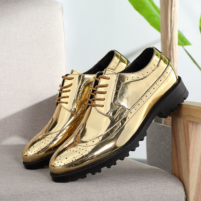 Nightclub gold silver leather shoes for men