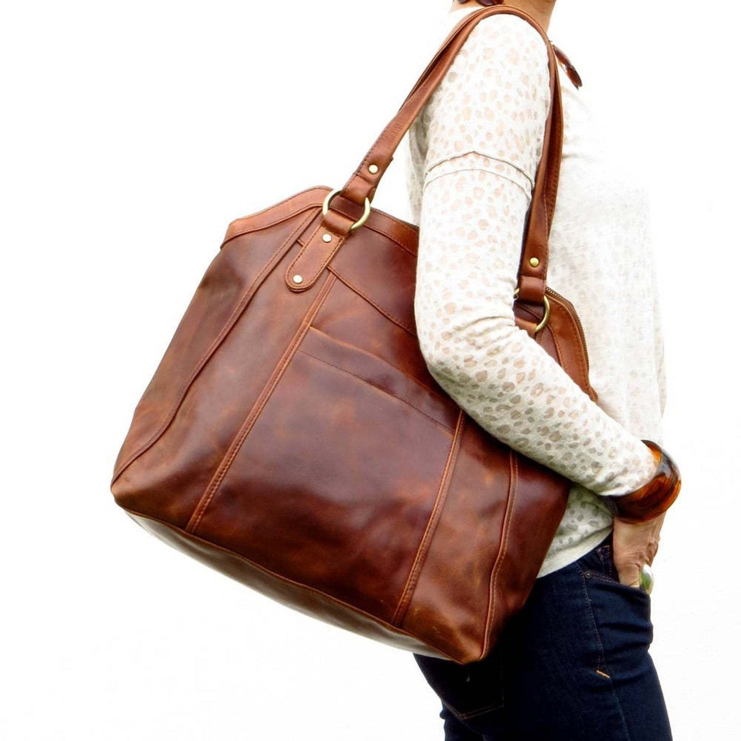 Large Bag Soft Leather Gradient Color Single Shoulder