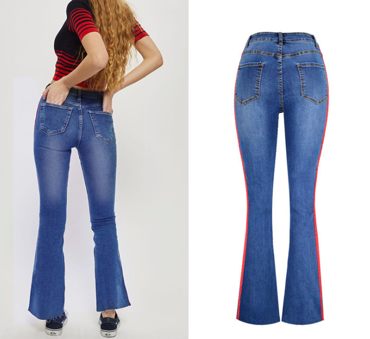 European and American women's high waist stretch denim flare pants denim wide leg pants