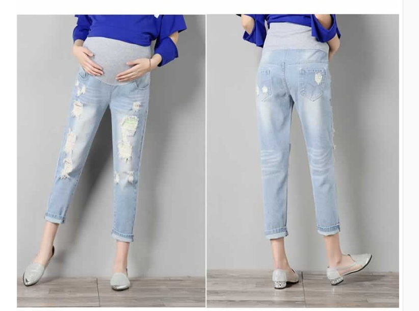 Fashion maternity pants summer 2021 tide hole jeans seven points loose thin tight stretch