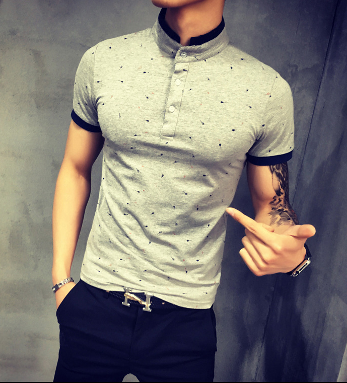 Guitar Print Stand Collar T-shirt