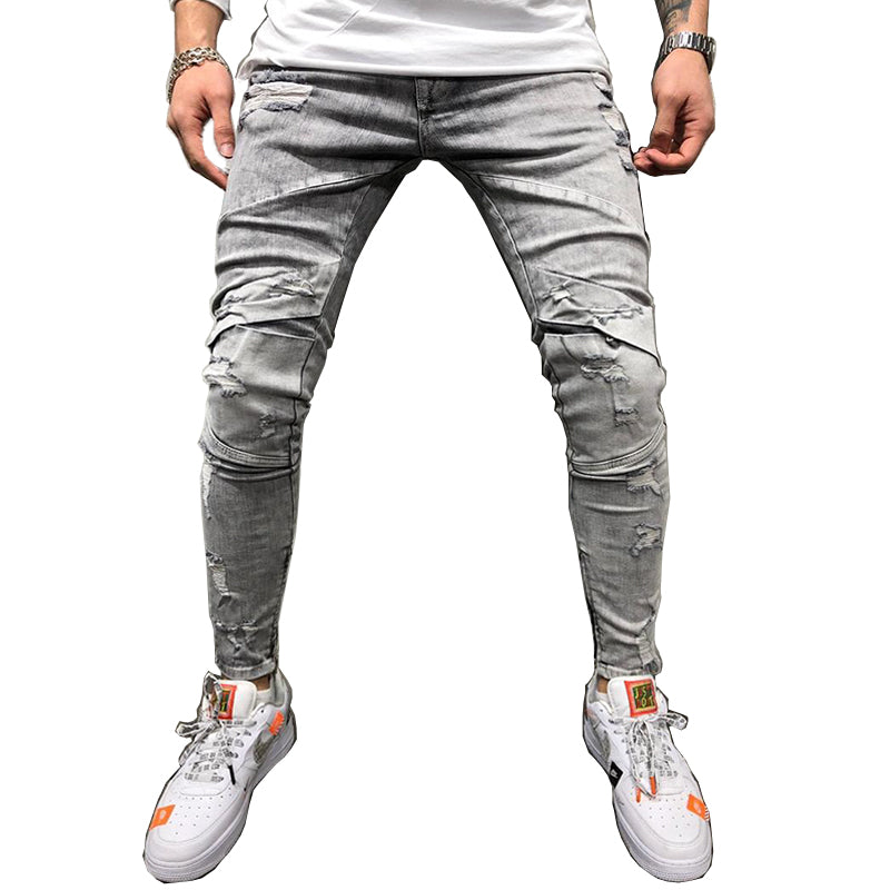 Frayed denim gray trousers for men's