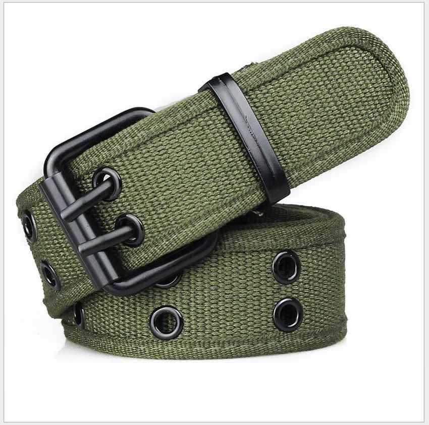Casual Double Pin Buckle Covered Canvas Belt