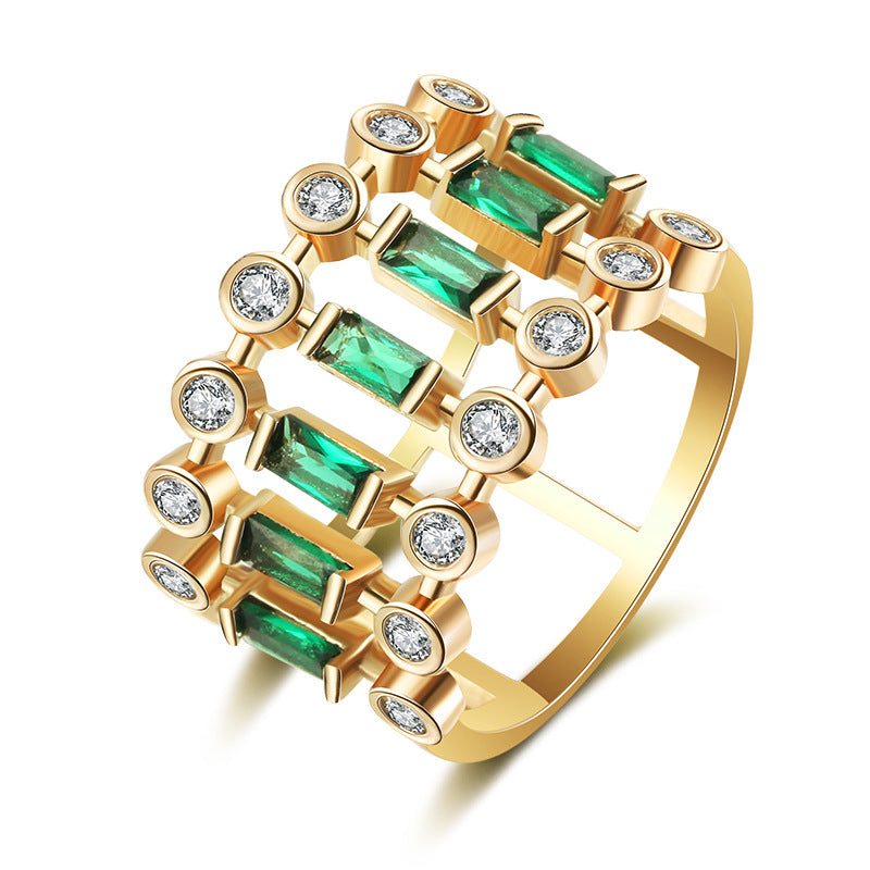 Emerald Gold-plated Hollow Ring For Women