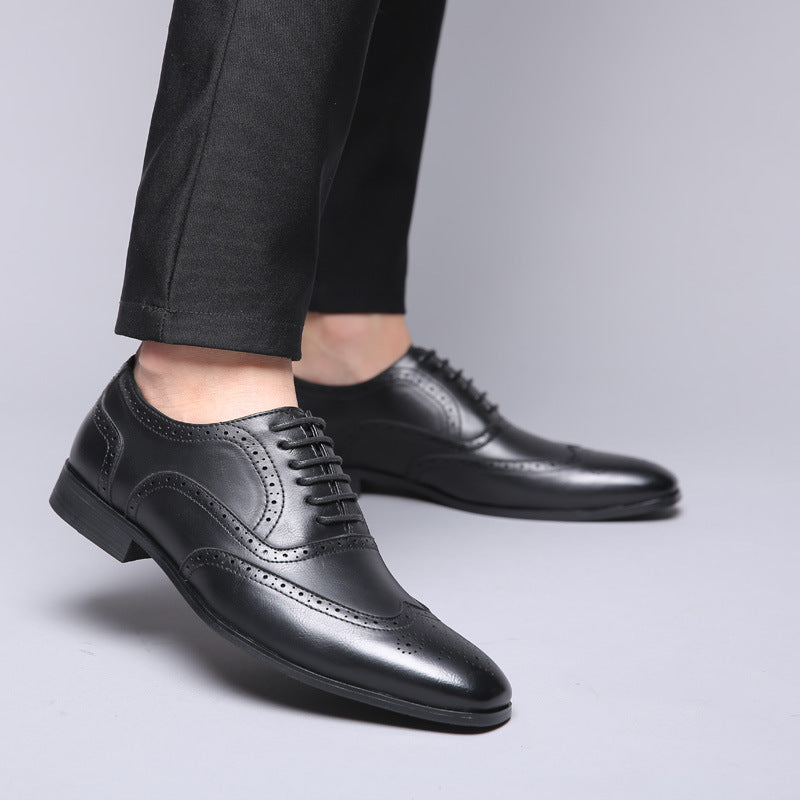 British block carved business leather shoes for men