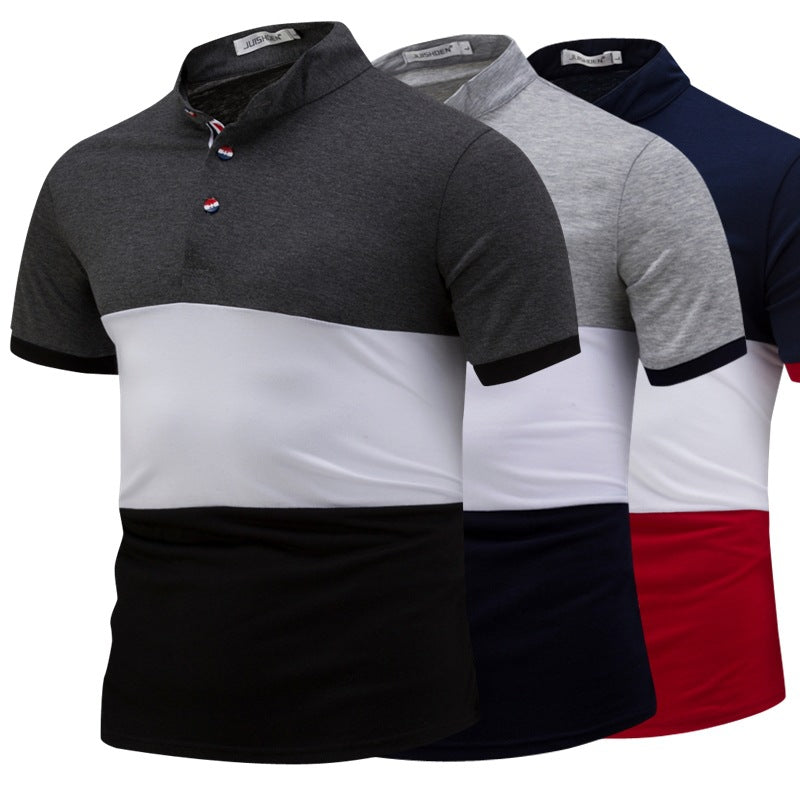 Colorblock stand collar short sleeve T-shirt