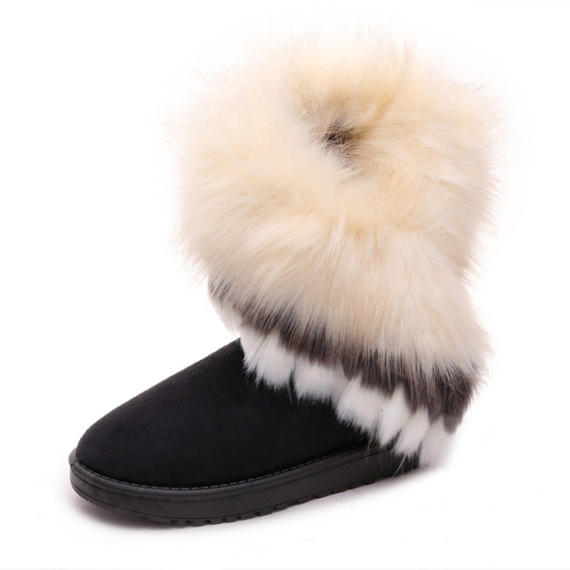 Women Winter Snow Boots Thick Fluffy Fox Fur Waterproof Non-slip Warm Cotton
