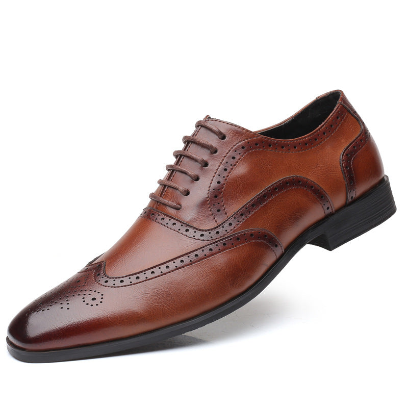 British block carved business leather shoes for men