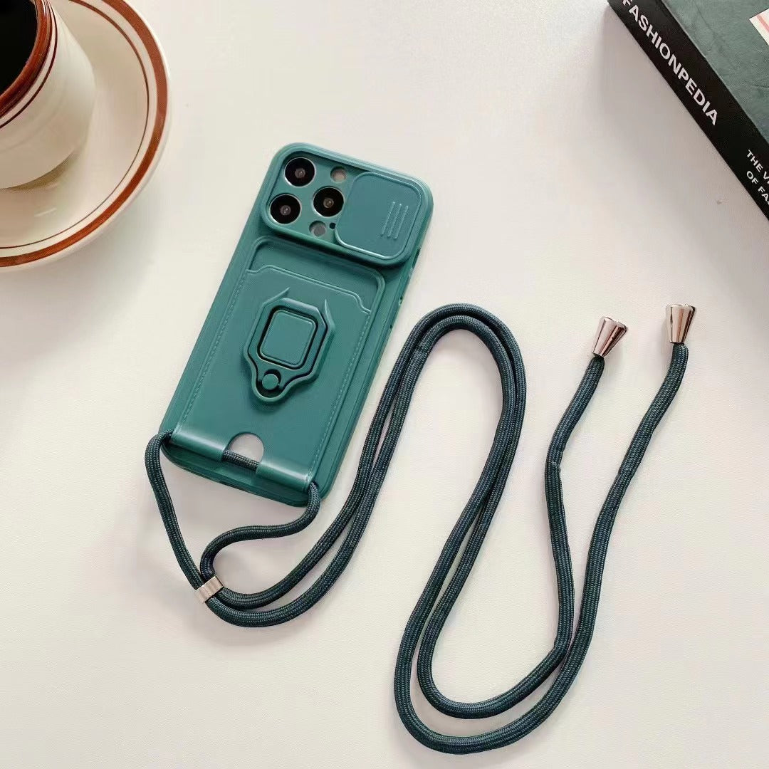 Push Window Card Ring Bracket Diagonal Strap Lanyard Phone Case