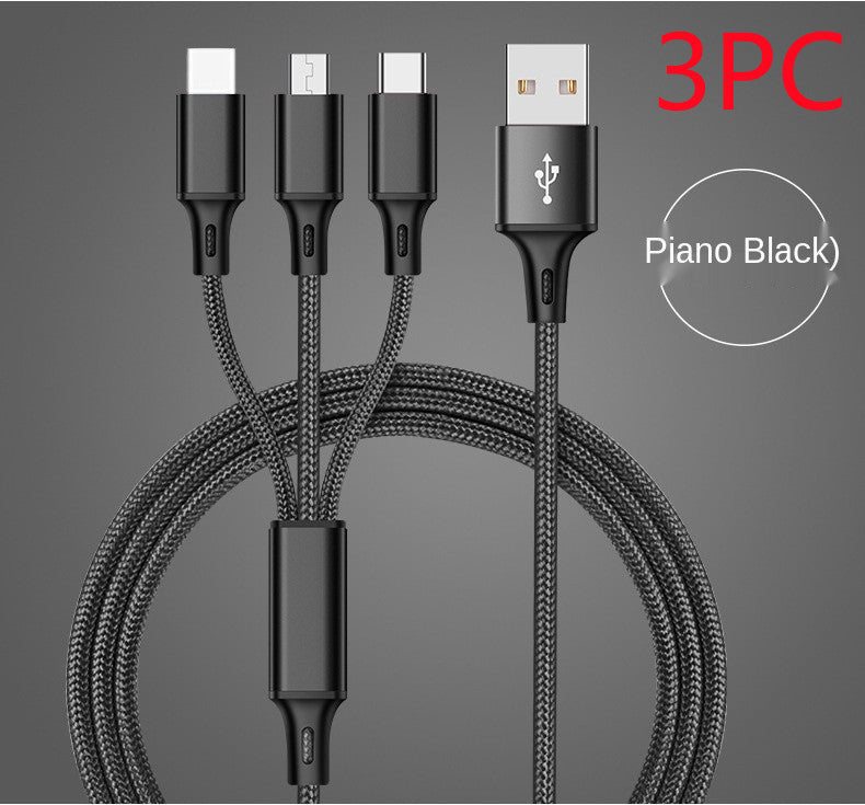 Three-head Mini Braided Three-in-one Data Cable fast charging