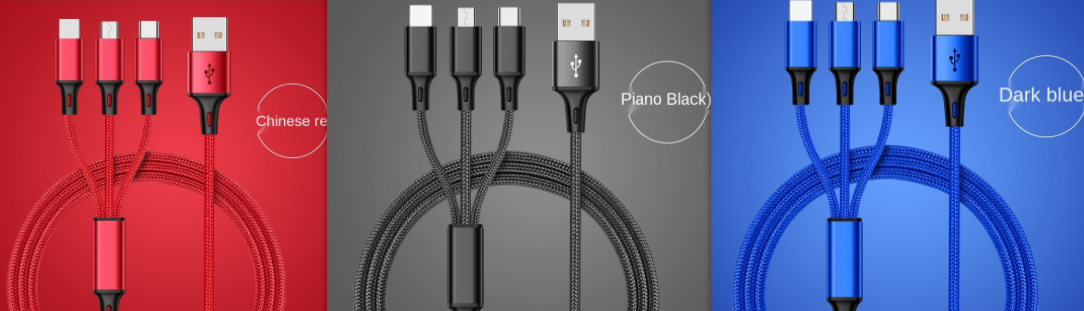 Three-head Mini Braided Three-in-one Data Cable fast charging