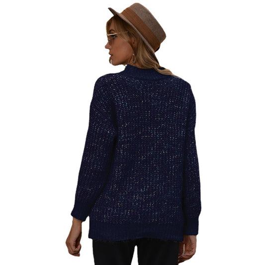 Women Autumn Round Neck Bright Silk Sweater Long Sleeves