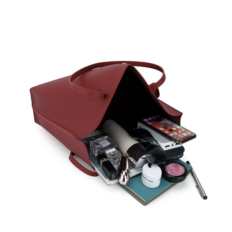 Trendy Fashion Ladies Pure Color Texture Handbag