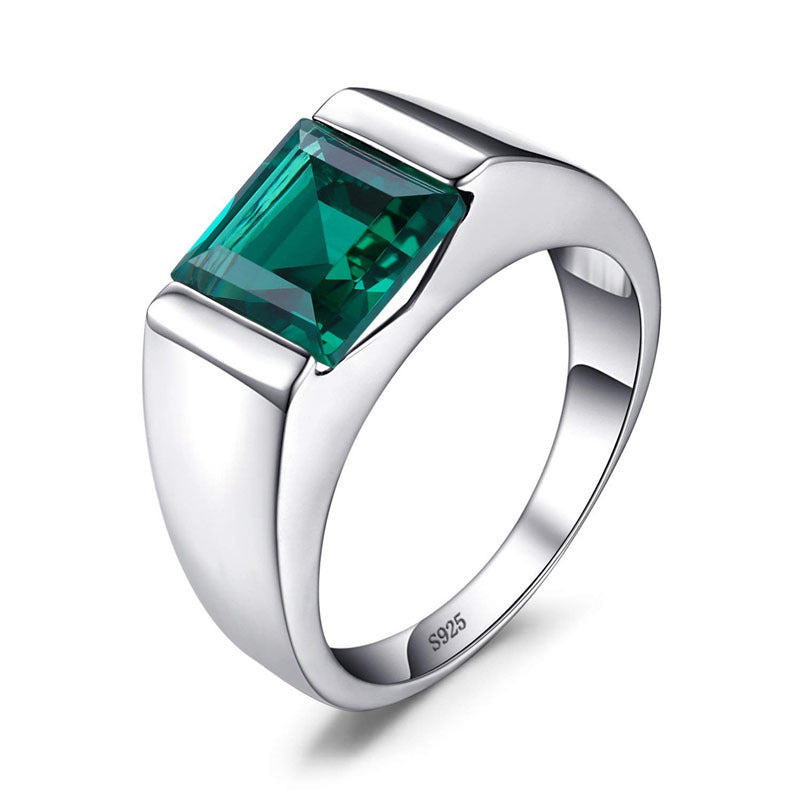925 Sterling Silver Sapphire Emerald Men's Ring Fashion Jewelry
