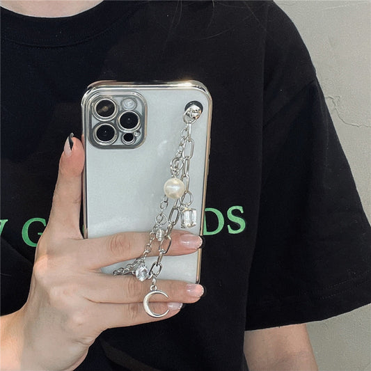 Silicone Phone Case With Diamond Bracelet And Moon Plating Bracelet
