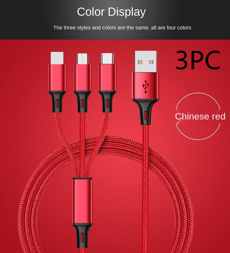 Three-head Mini Braided Three-in-one Data Cable fast charging