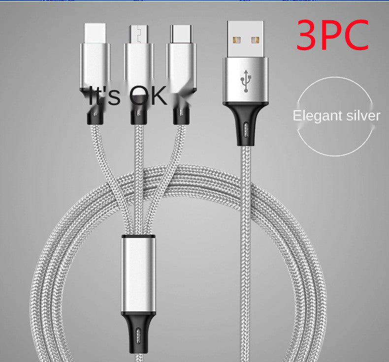 Three-head Mini Braided Three-in-one Data Cable fast charging