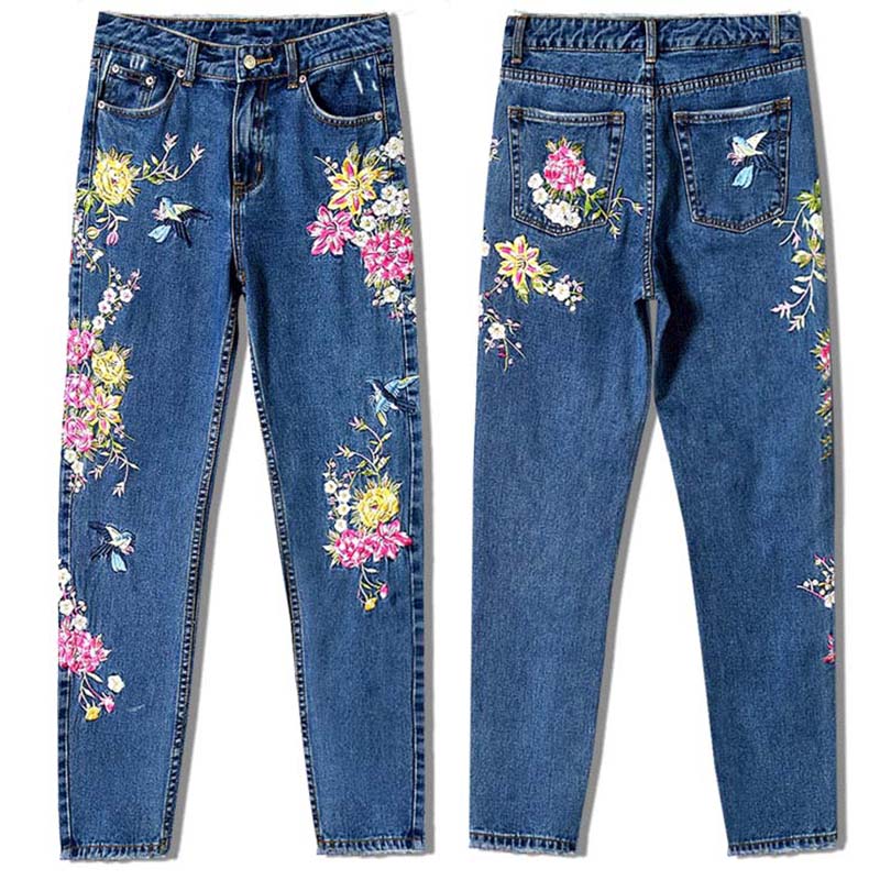 High-rise Slim-fit Straight-leg Jeans With Front And Back Embroidery