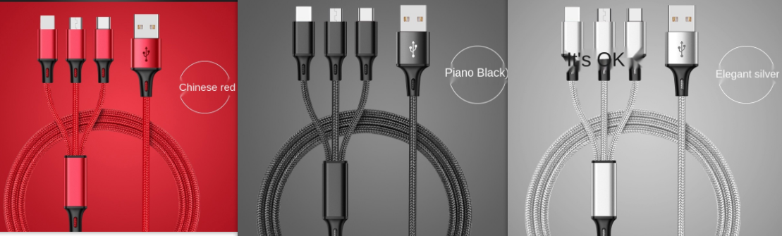 Three-head Mini Braided Three-in-one Data Cable fast charging