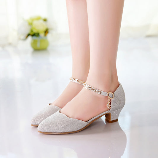 Half Sandals Autumn Pointed Toe Children's High-heeled Princess Shoes